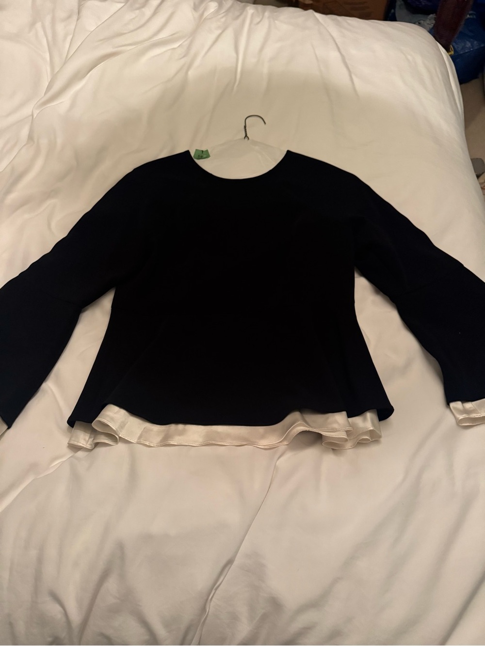 cinq a sept Black Long-Sleeve Top with Cream Layered Hem